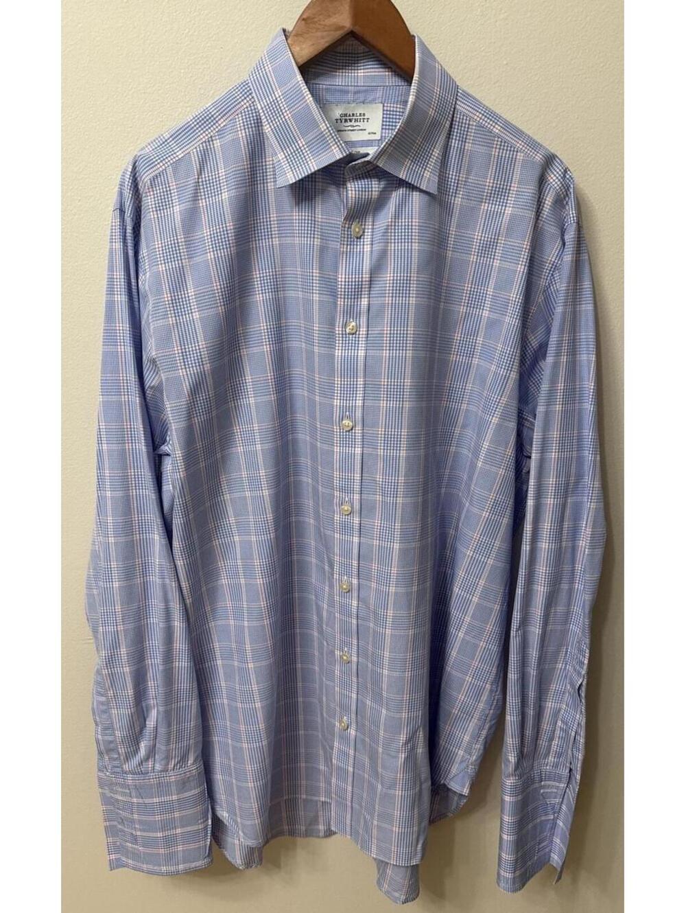 Charles Tyrwhitt Classic Fit Dress Shirt 17 35 Blue Pink Check 100% Cotton